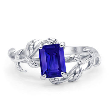 Art Deco Engagement Ring Leaf Simulated Blue Sapphire 925 Sterling Silver Wholesale